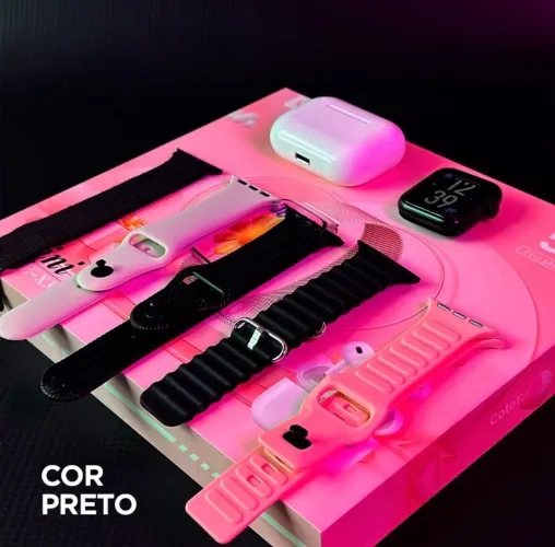 Relógio smartwatch vem com 05 pulseiras e um fone