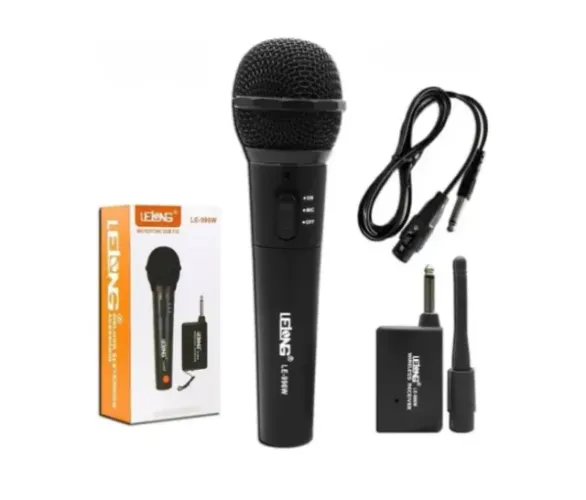 Microfone Profissional Sem Fio Lelong Le-996W Funciona Com Receptor ou Cabo P10 Novo