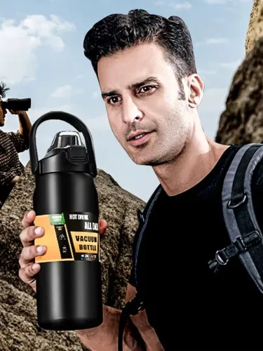 GARRAFA TÉRMICA PORTÁTIL 1500ML COM CANUDO - AÇO INOX Tampa Antifugas