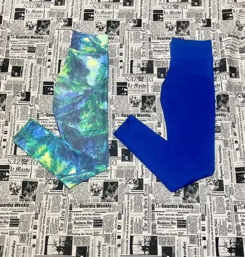 Calças Leggings Estampadas e Azul Veste M e G