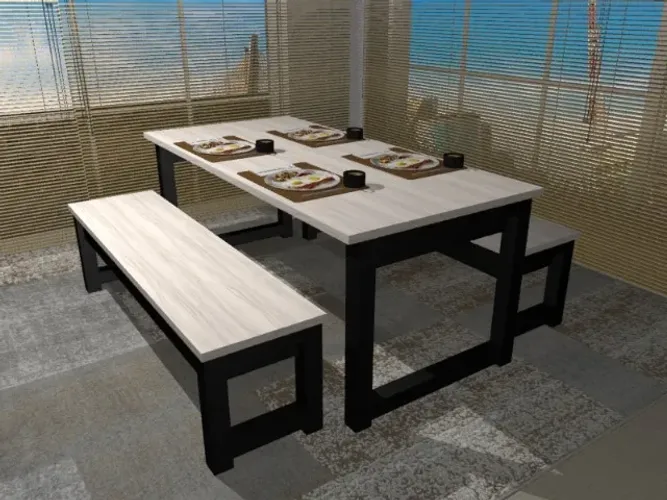 Mesa de Jantar Oak Wood. 2 Bancos: L120cm x P80cm x A80cm