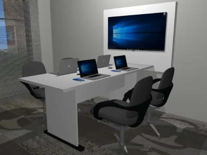 Mesa de Reunião Com Painel. Base Em Madeira Maciça com MDF: L180cm x P80cm x A74cm.