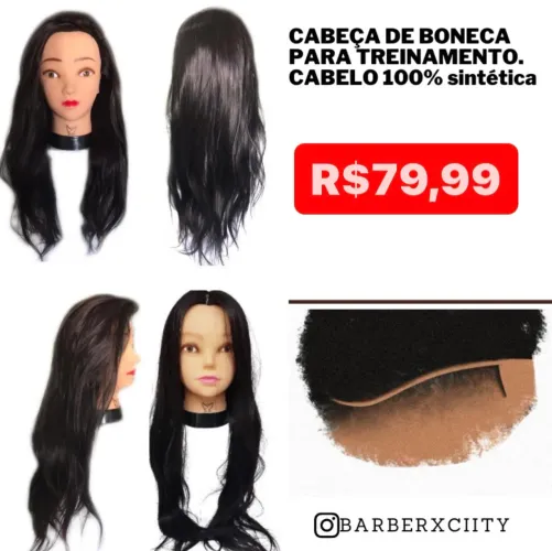Cabeça de Boneca para Treinamento - Cabelo Sintético