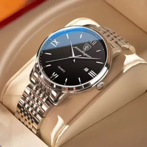 Relógio Poedagar Masculino Luxo Aço Inox e à Prova d?Água