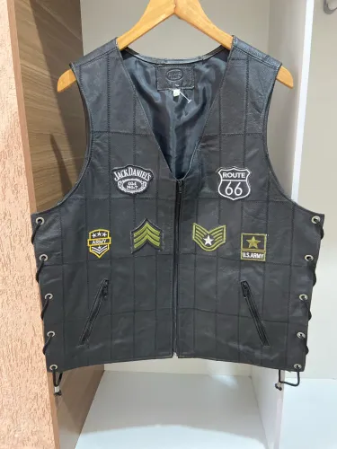 Colete de couro legítimo motociclista G