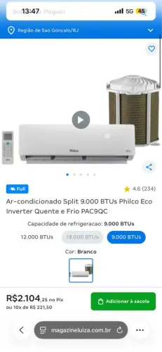 Ar condicionado 9 Mil BTUS