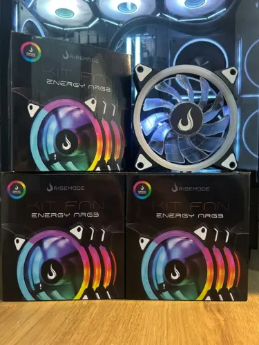Kit Fans c/3 Rise Mode Energy RGB + Controladora Novo/Lacrado - Parcelo