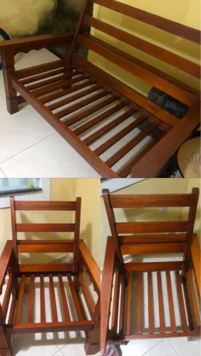 Conjunto sofá madeira