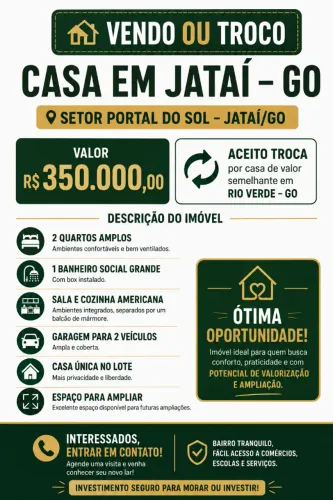 Casa a venda ou troca em Jataí-GO
