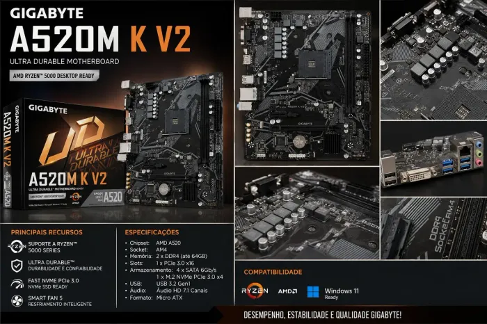 Placa mãe Gigabyte A520M K V2