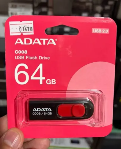 PEN DRIVE 64GB, ADATA C008, USB 2.0 - Preto e Vermelho