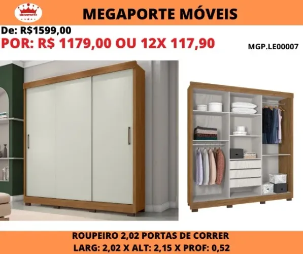 GUARDA ROUPA CASAL 03 PORTAS DE CORRER