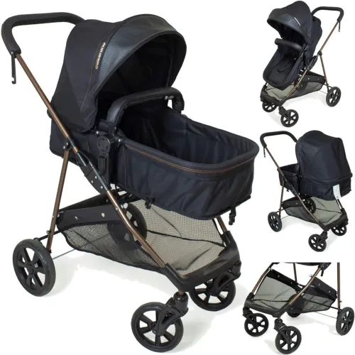 Kit de 3 peças: Carrinho Moisés + Bebê Conforto + Base Galzerano Napoli G22 Preto Cobre.