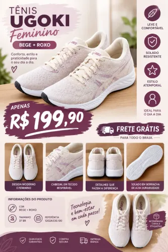 Tênis ASICS Ugoki Feminino Bege/Roxo 37 - Novo com Caixa
