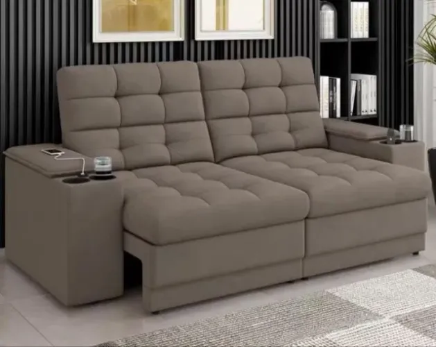 Sofá Retrátil e Reclinável BestHouse 2,05m Porta Copo e USB -ENTREGA RÁPIDA!