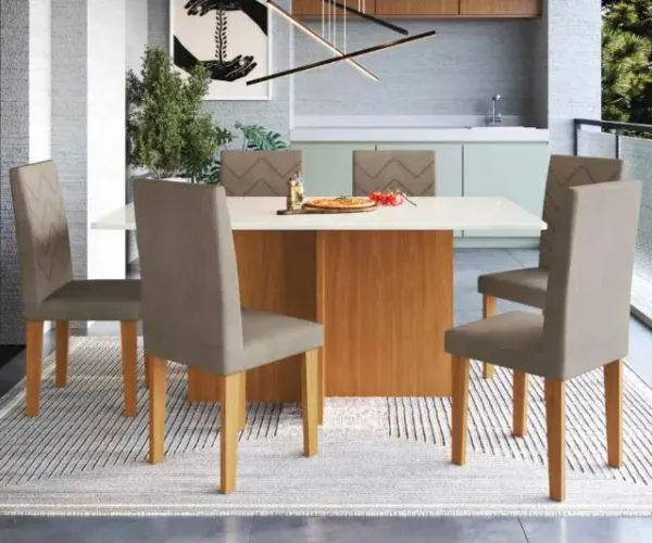 Conjunto Mesa de jantar Mônaco com 6 Cadeiras Ágata 170x90 - Indékes - ENTREGE EM 24H