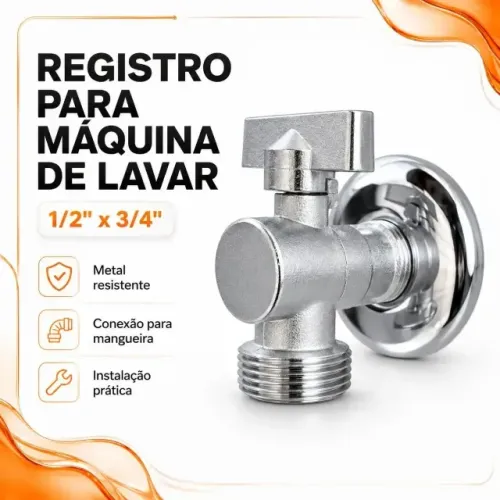 Registro Máquina Lavar e Lavadoura Metal 1/2x3/4 - Novo a pronta entrega
