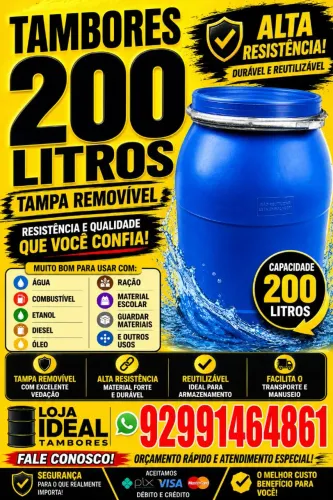 Venda de tambores 200 plástico