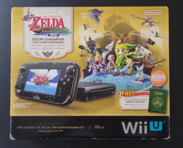 Nintendo Wii U travado, edição Zelda wind waker completo na caixa.