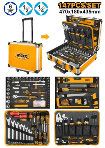 CONJUNTO DE FERRAMENTAS PROFISSIONAL COM 147 PCS EM MALETA DE ALUMINIO- INGCO