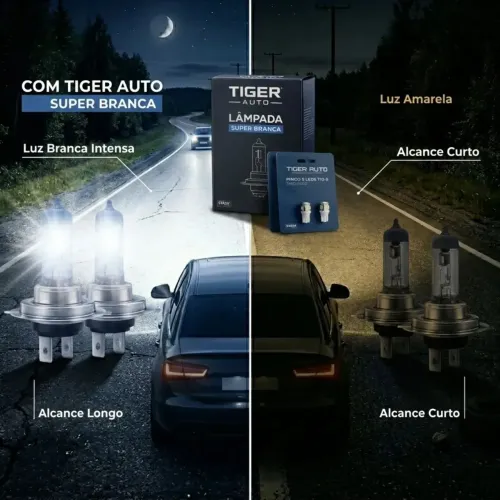 LÂMPADAS H7 TIGER AUTO 8500K + ENTREGA GRÁTIS Farol Luz Baixa Super Branca 100% Permitida!