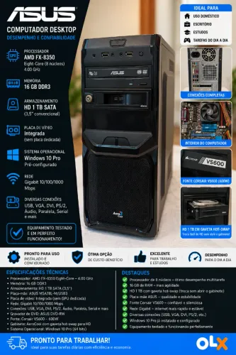PC AMD FX-8350 16GB HD 1TB | Gaveta Hot-Swap | Corsair VS600 (SKU01)