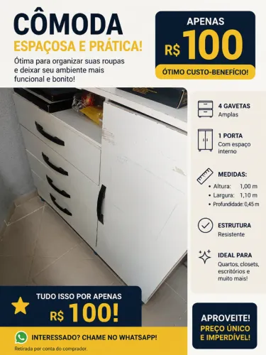 Cômoda Branca 4 Gavetas + 1 Porta - Já Desmontada - R$ 100