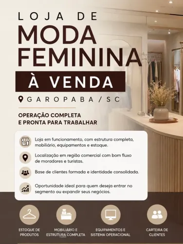 VENDE-SE OPERAÇÃO COMPLETA DE LOJA DE MODA FEMININA - GAROPABA/SC