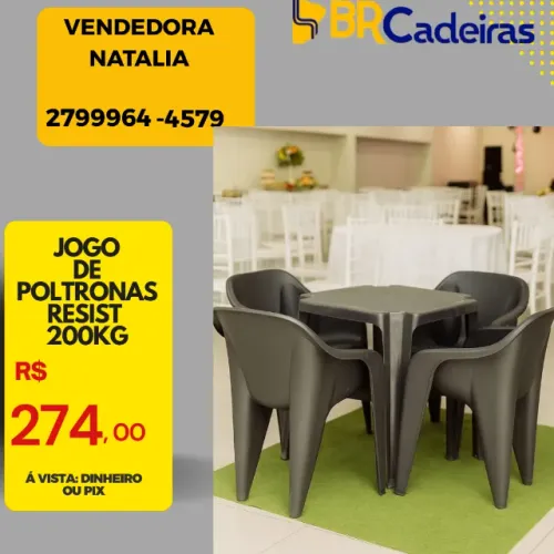 jogo plastico com 4 poltronas 200 kg extra reforçada