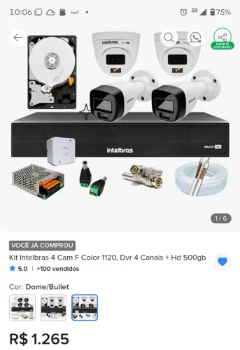 Vendo um kit com 4 câmeras da Intelbras novo HD 500  giga