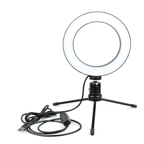 Ring Light LED 8 Polegadas 20cm com Tripé e Suporte para Celular