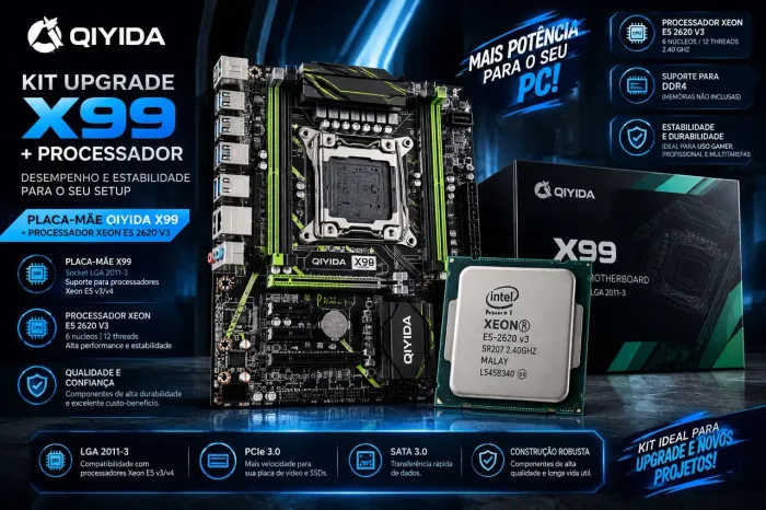 Placa mãe x99 qiyiada DDR4 + processador E5 2620 LGA2011 + TPM 2.0 + COOLER KAZUK UNI