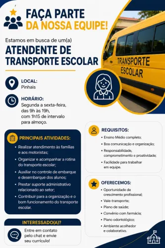 Vaga atendente de transporte escolar