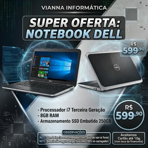 Notebook Dell I7 8gb SSD (aceito cartão)