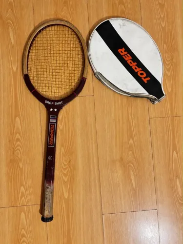 Raquete de Tênis Vintage Topper Drop Shot de Madeira com Capa
