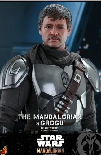 Hot toys Mandalorian e Grogue versão cromada com Head ator star Wars Jedi mando Chrome