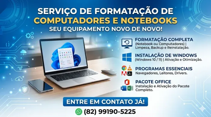 FAÇO FORMATAÇÃO DE NOTEBOOKS/COMPUTADORES