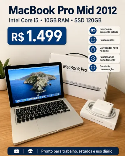 MacBook Pro 2012 i5, 10GB RAM e SSD ? Bateria Excelente + Carregador Novo
