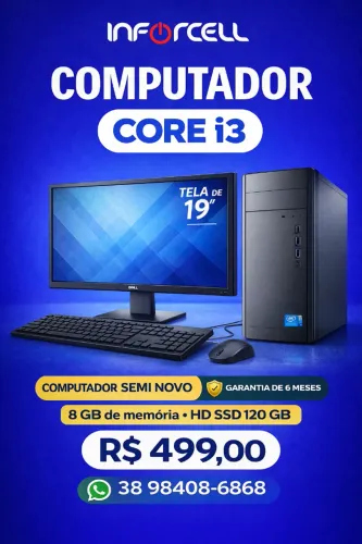 Computador completo Semi novo I3 8 GB Memoria HD SSD 120 GB - Garantia de 6 Meses.