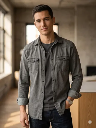 Camisa jeans masculina tam P cinza da Zara