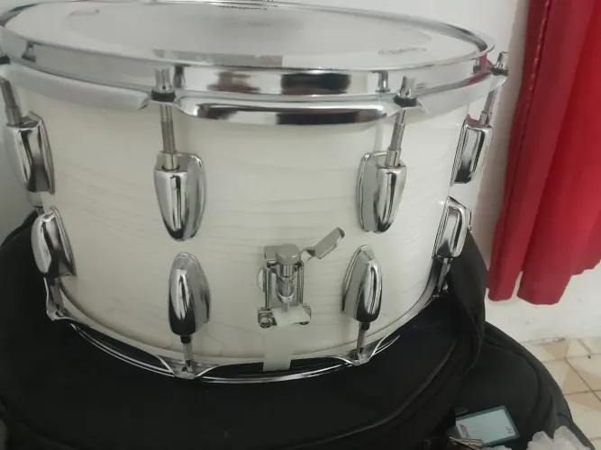 Caixa Bateria 14x8 Madeira Cromado Phx Music Pele Cristal Cor do casco Branco