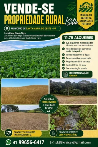 Vende-se ÁREA RURAL 11.75 alqueires