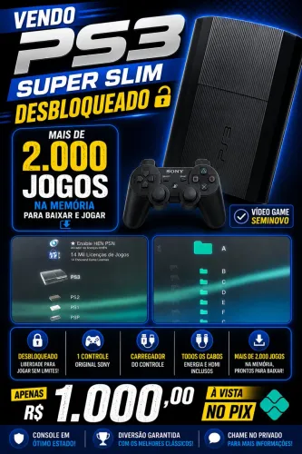 Vendo ps3 desbloqueado com mais de 2.000 jogos prontos para baixar e jogar