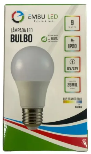 Lâmpada Led Embuled 9W12V a19 cor Branco Frio 9W 6500K 800lm com 2 unidades - NOVA