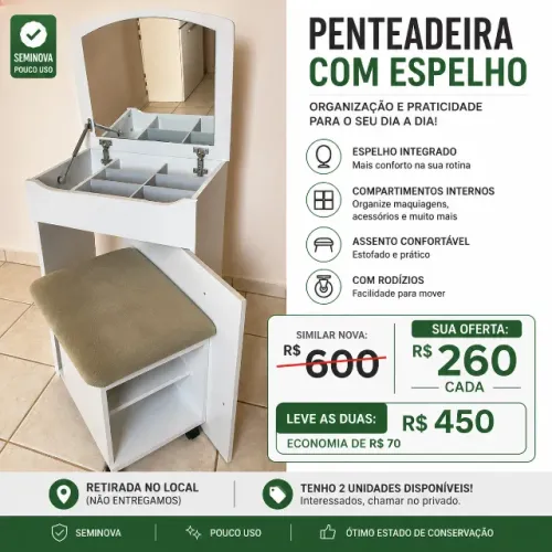 Penteadeira com Espelho Seminova - Excelente Estado