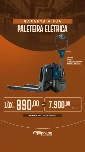 PALETEIRA ELÉTRICA 1,5 TONELADAS - ALTA PERFORMANCE E EFICIÊNCIA