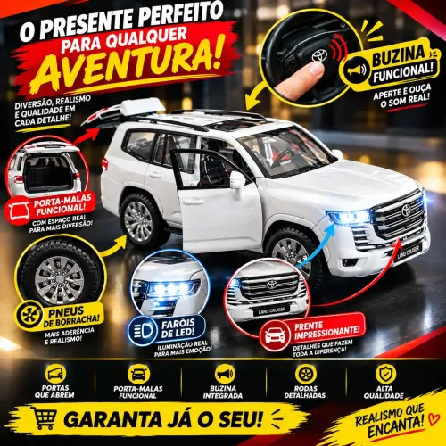 Mini Carro Toyota Land Cruiser LC300 Branco Metálico Anda Abre as Portas Buzina Promoção