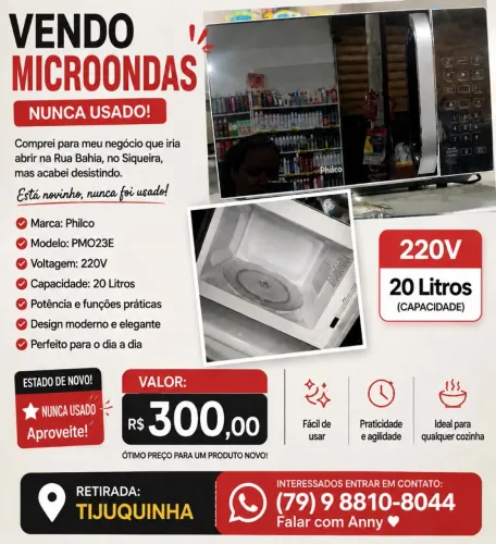 Micro-ondas Philco Preto Espelhado 20 Litros Novo
