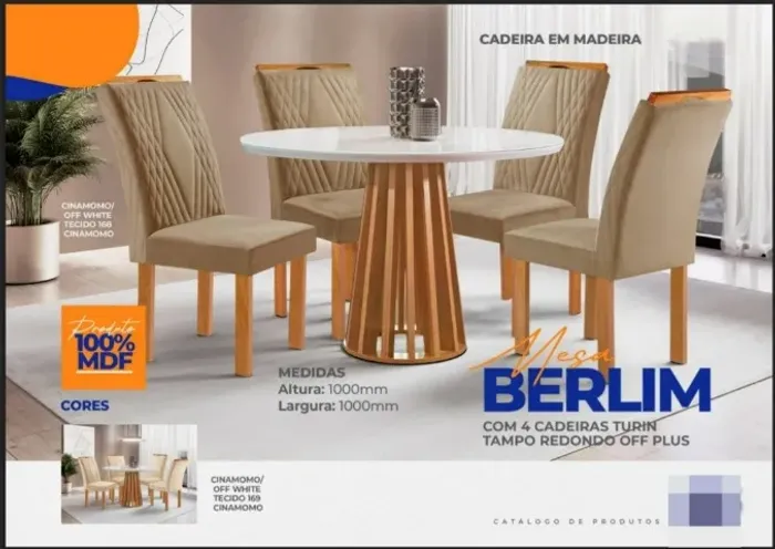 Mesa 100% MDF Com Base Ripado Tampo De Vidro E Reondo 100% MDF