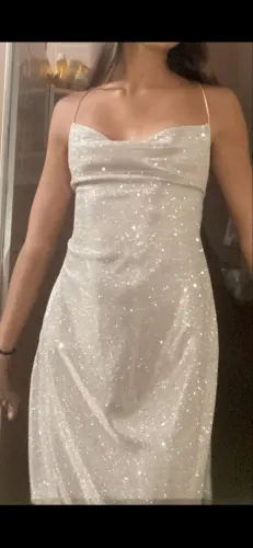 Vestido de Festa Curto Rosa com Brilho - Frente Única - PP